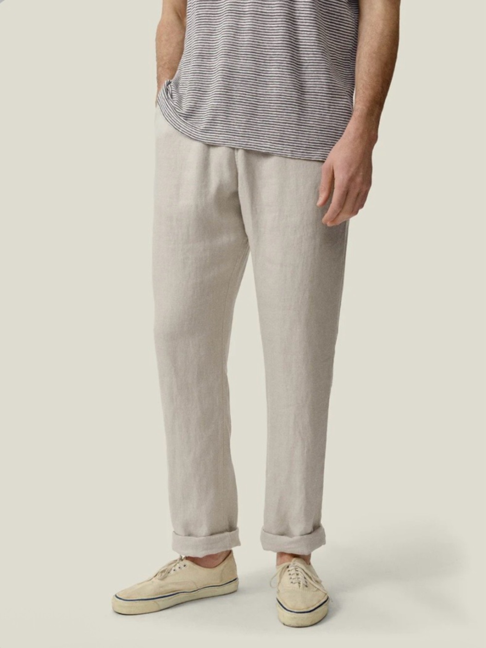 Alex Crane Bo Linen Pants Relaxed Drawstring Pull On Normandy Flax Bone Large - Picture 2 of 16